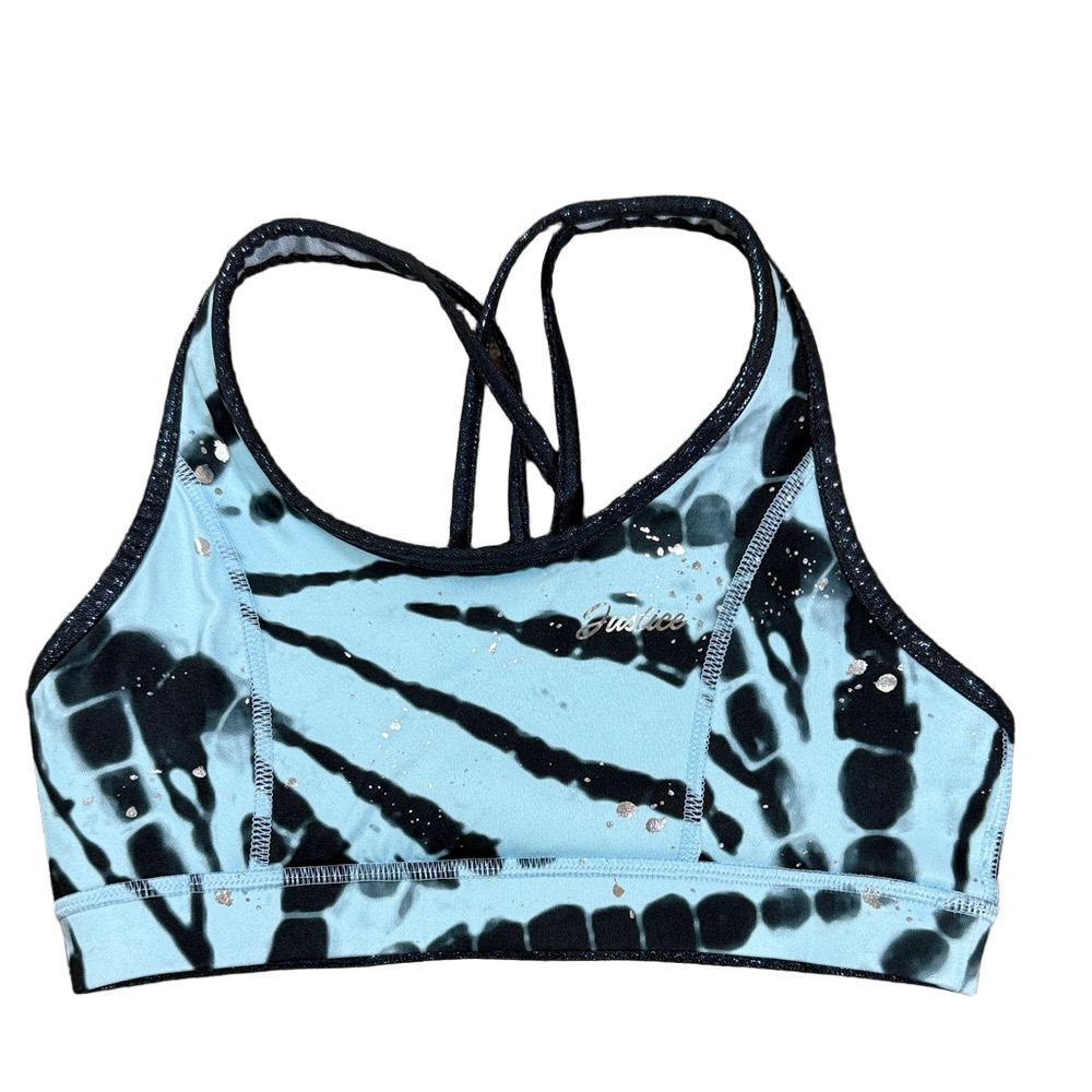 Justice Girls Reversible Tie Dye Metallic Sports Bra Blue Silver Black SKU1425